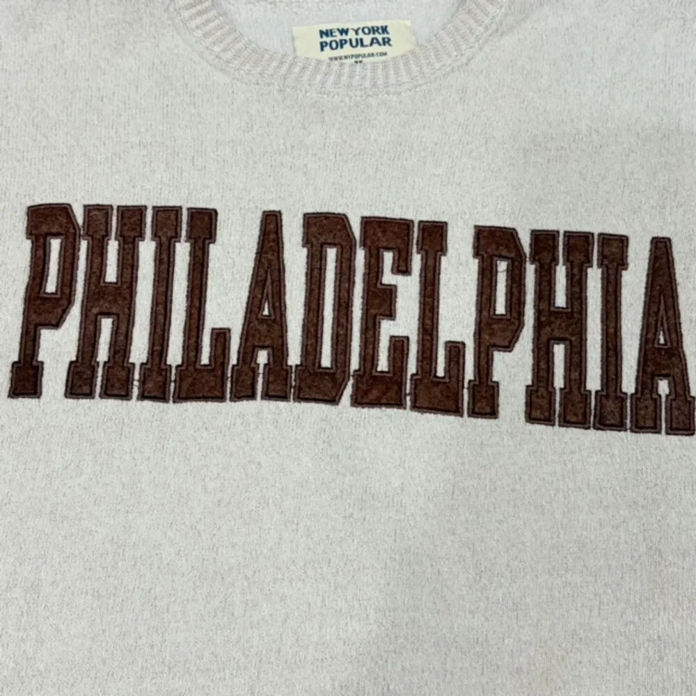 New York Popular Philadelphia Crewneck Sweatshirt Oatmeal Brown Size M